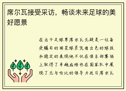 席尔瓦接受采访，畅谈未来足球的美好愿景